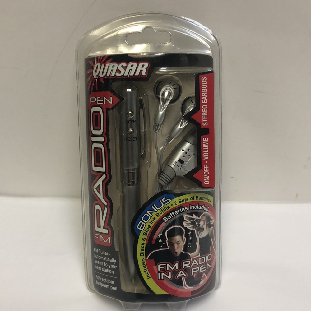 Quasar Radio FM Pen Stereo Earbuds New